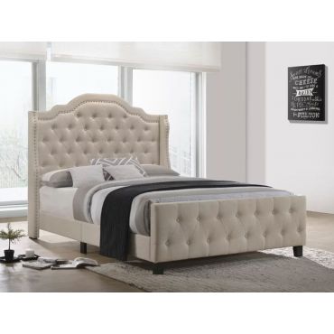 Jayden Tufted Grey Velvet Bed Tall Headboard