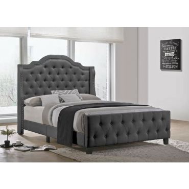 Jayden Tufted Grey Velvet Bed Tall Headboard