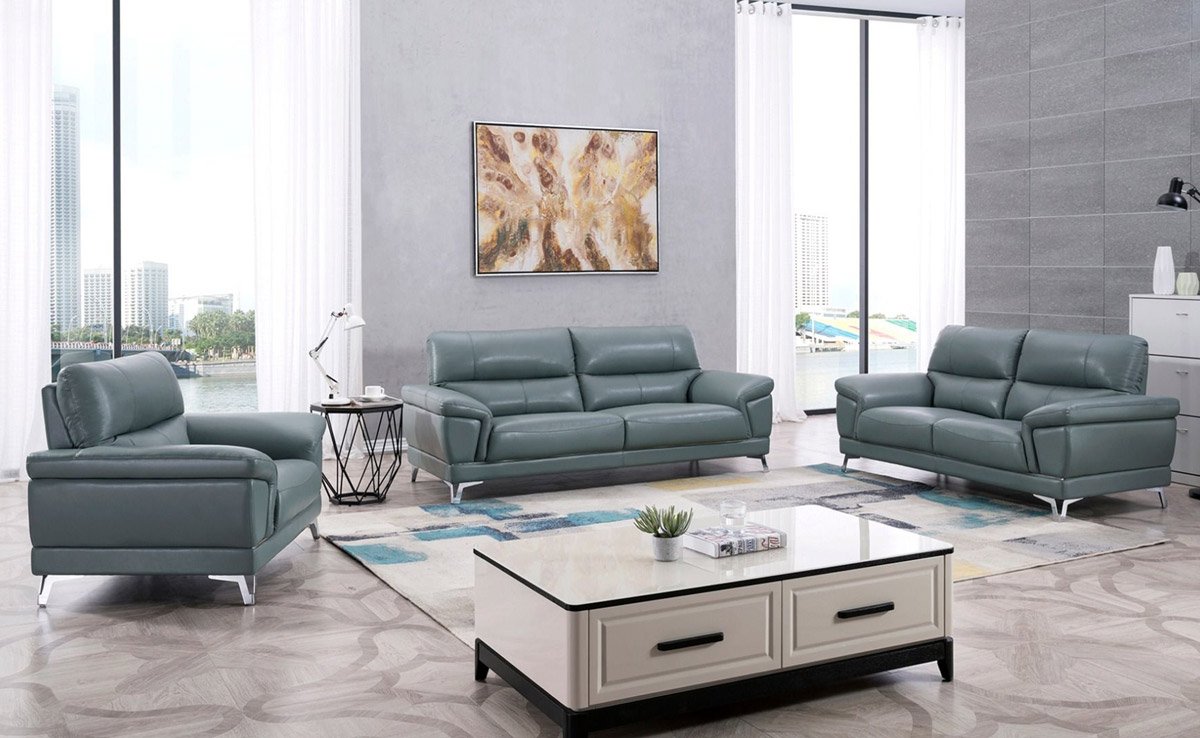 Angeline Blue Grey Genuine Leather Sofa