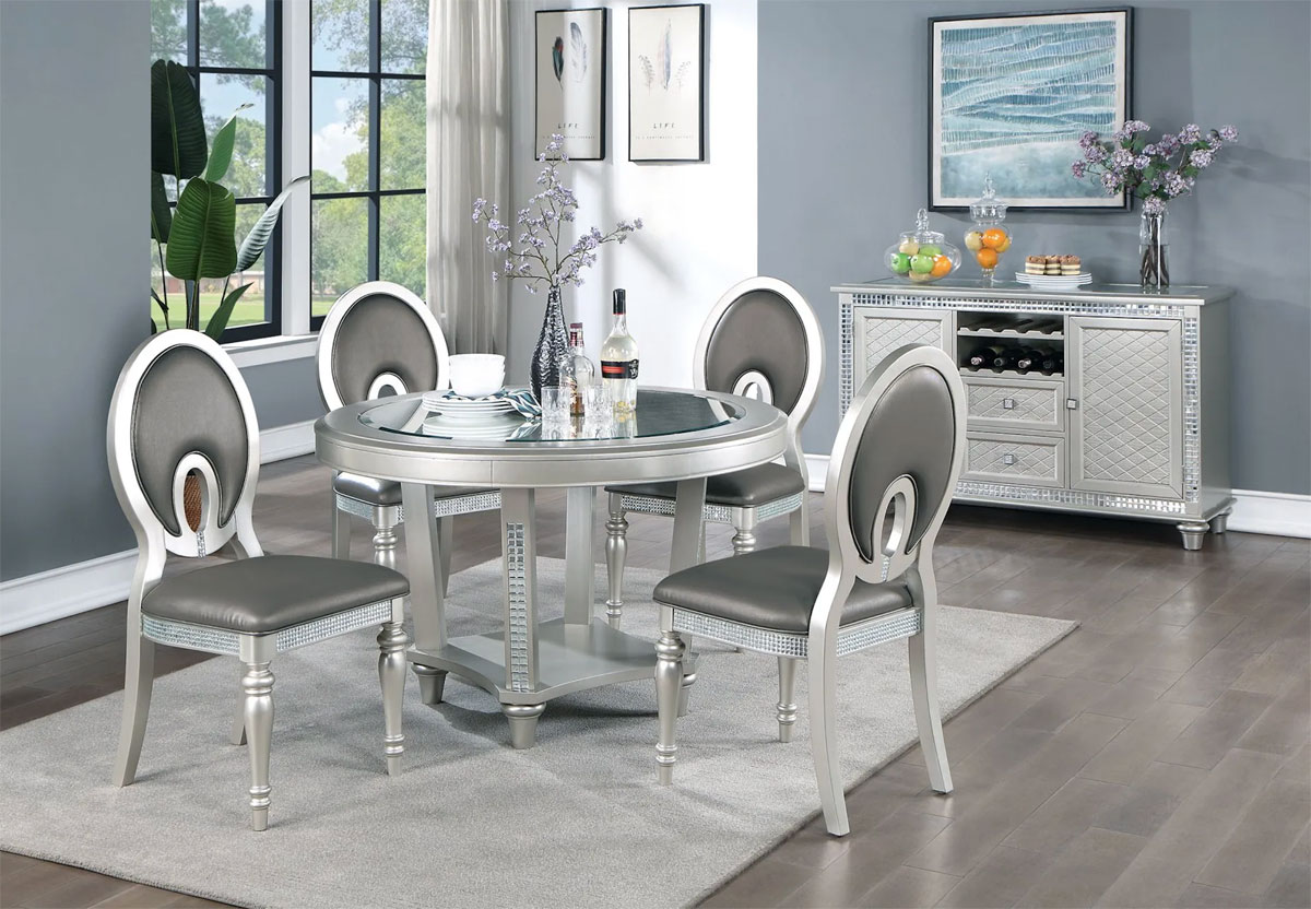 Silver round dining online table set