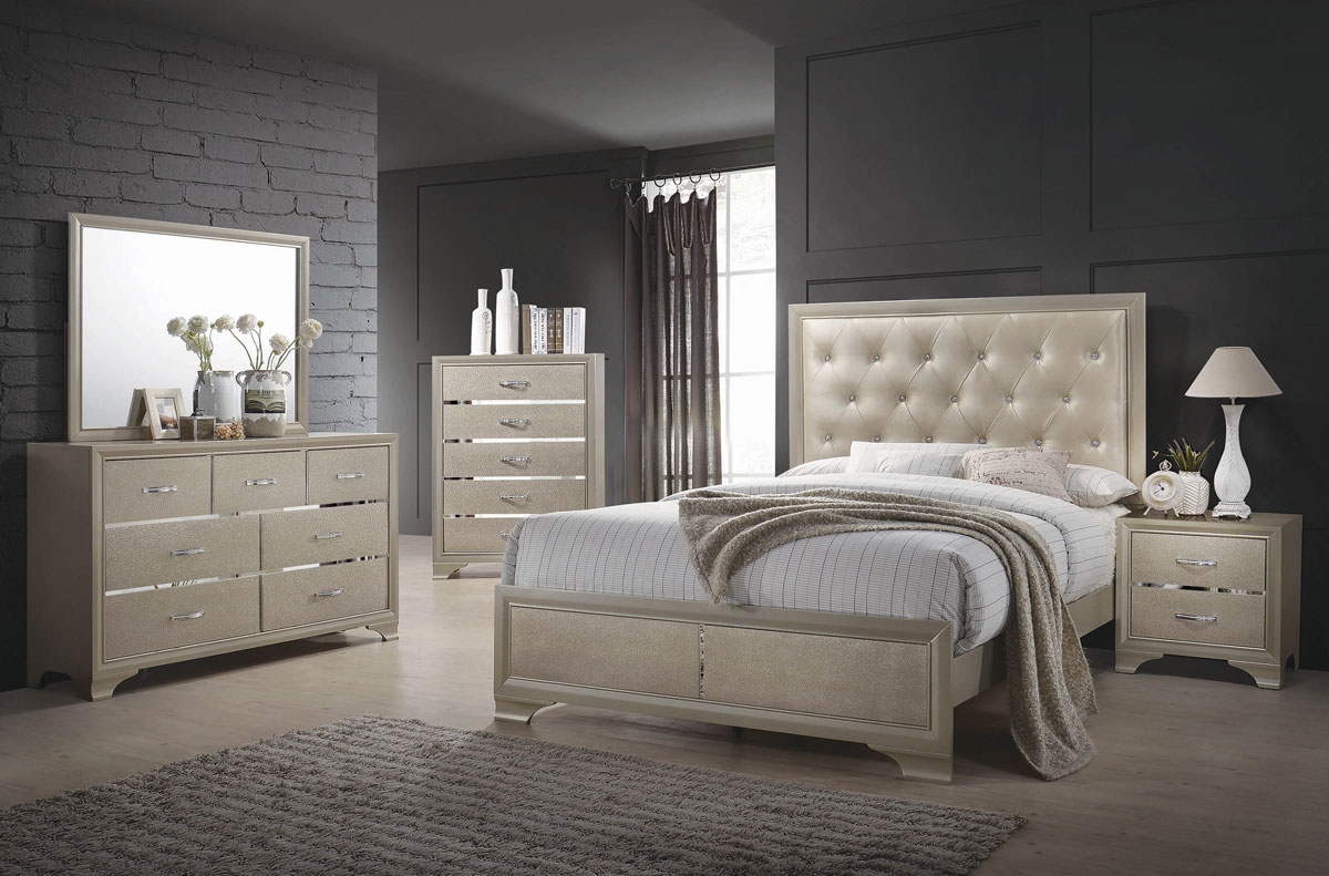 Gold Bedroom Furniture - Esf Leonardo Italian Bedroom Set In Ivory And