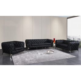 Hendrix Black Italian Leather Chesterfield Sofa