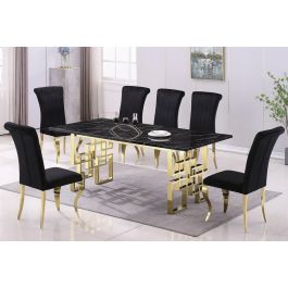 Kenza Black Marble Top Gold Dining Table