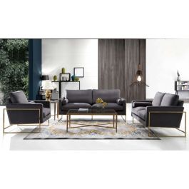 Sorrento Grey Velvet Sofa With Gold Frame