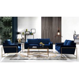 Sorrento Navy Velvet Sofa With Gold Base