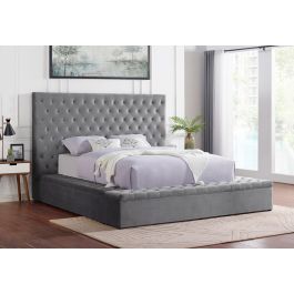 Tami Tufted Grey Velvet Bed With Storage