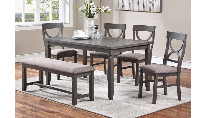 Rustic Grey Dining Table Set With Bench - Crown Mark 2270t 6 Pc Regent