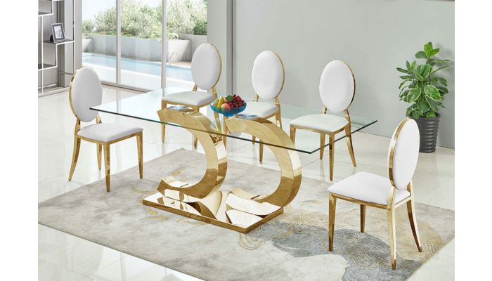 gold and glass dining table set