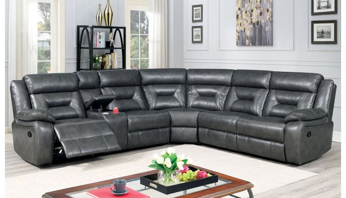 Brevard Grey Leather Recliner Sectional