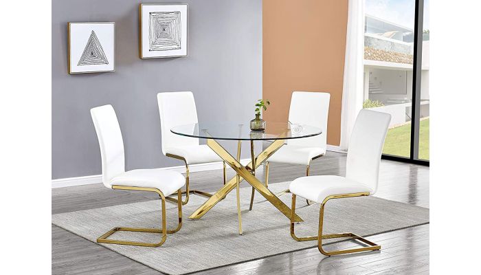 round gold dining table set