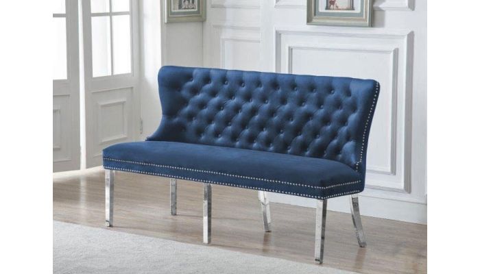 blue banquette bench