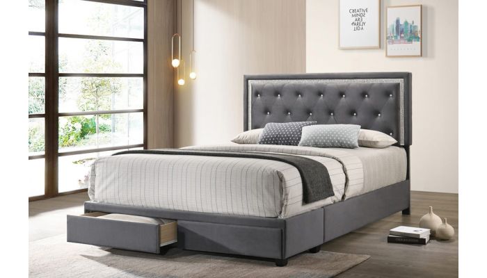 super king grey velvet bed