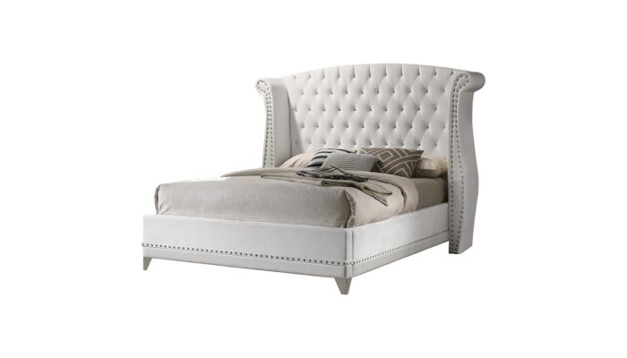 Farin White Velvet Bed Crystal Tufted