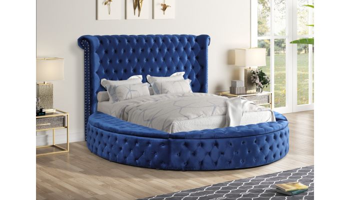 Gerbera Navy Blue Tufted Velvet Round Bed 