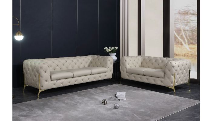 Hendrix Beige Italian Leather Tufted Sofa