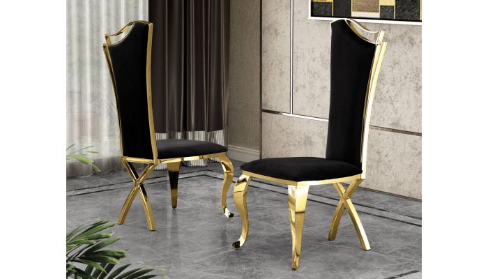 Hobson Black Velvet Dining Chair Gold Frame