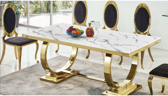 marble and gold dining set