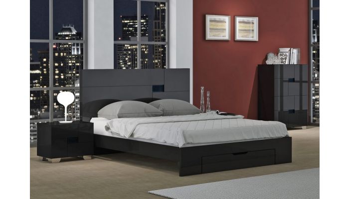 Misty Black Lacquer Bed Collection