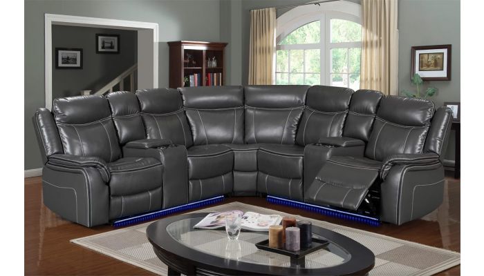 Payton Grey Leather Power Recliner Sectional