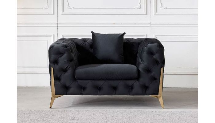 black velvet armchair with gold legs