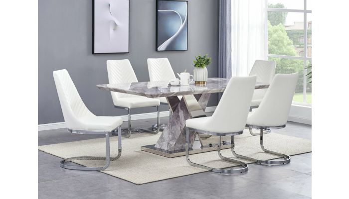 white marble effect dining table and chairs