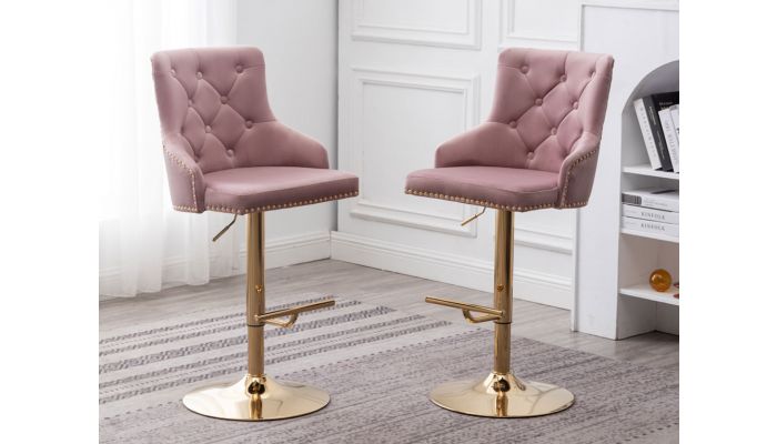 Stavros Pink Velvet Gold Bar Stools