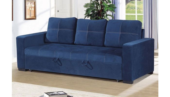 blue linen sofa bed