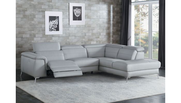 grey leather power reclining sectional