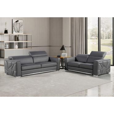 Adams Gray Italian Leather Sofa Set