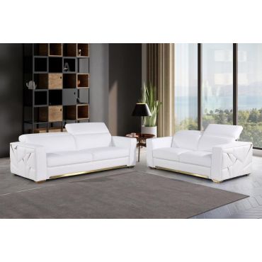 Adams White Italian Leather Sofa Set