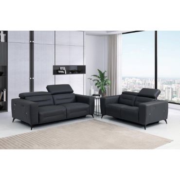 Adriano Dark Grey Leather Recliner Sofa Set