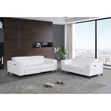 Adriano White Leather Power Recliner Sofa Set