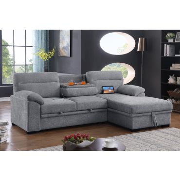 Alaina Grey Chenille Sectional Sleeper