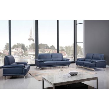 Alcott Modern Blue Leather Sofa Set