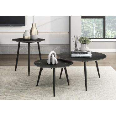 Alla 3-Piece Nesting Table Set Black Faux Marble Top