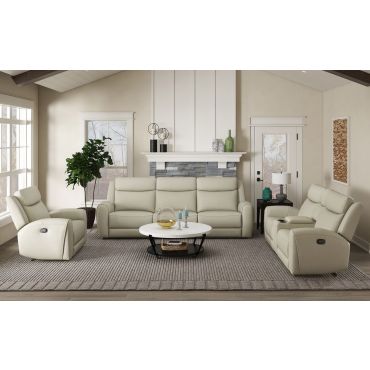 Allen Beige Leather Modern Recliner Sofa Set