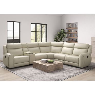 Allen Beige Top Grain Leather Recliner Sectional