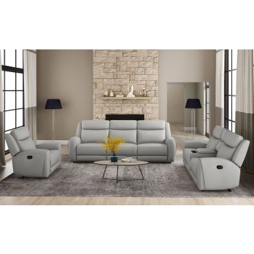 Allen Grey Leather Modern Recliner Sofa Set