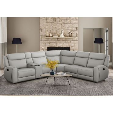 Allen Grey Top Grain Leather Recliner Sectional