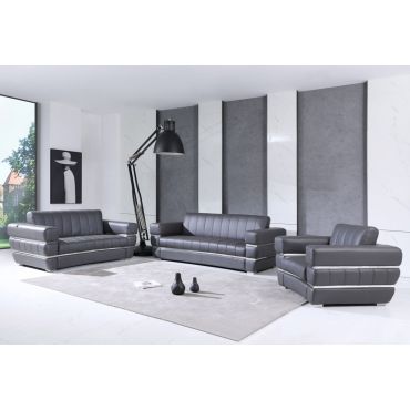 Allison Grey Italian Leather Sofa Set