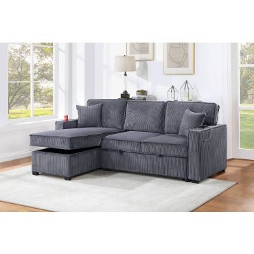 Amie Sectional Sleeper Grey Corduroy