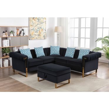 Amira Black Velvet Sectional Set