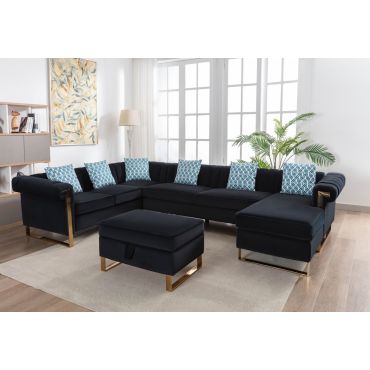 Amira Black Velvet U-Shape Sectional