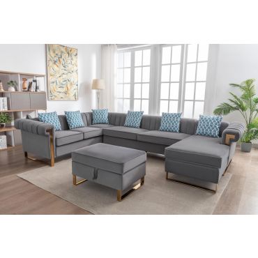 Amira Grey Velvet U-Shape Sectional