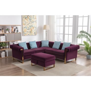 Amira Purple Velvet Sectional Sofa Set