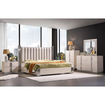 Amory Beige Leather Modern Bedroom Set