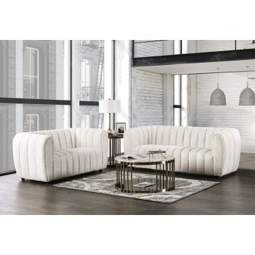 Antares White Boucle Modern Sofa Set