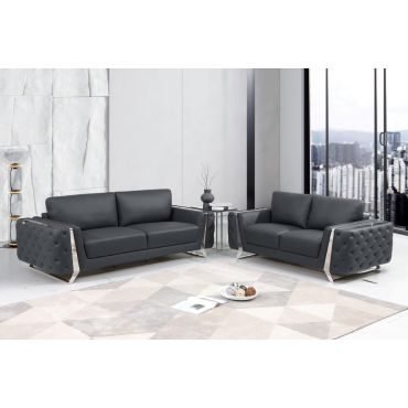 Ariana Grey Italian Leather Modern Sofa Set