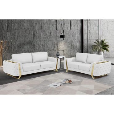 Ariana White Italian Leather Modern Sofa Set