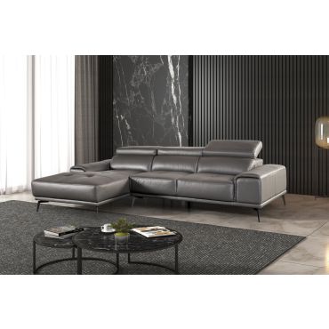 Artem Grey Leather Sectional Adjustable Headrests